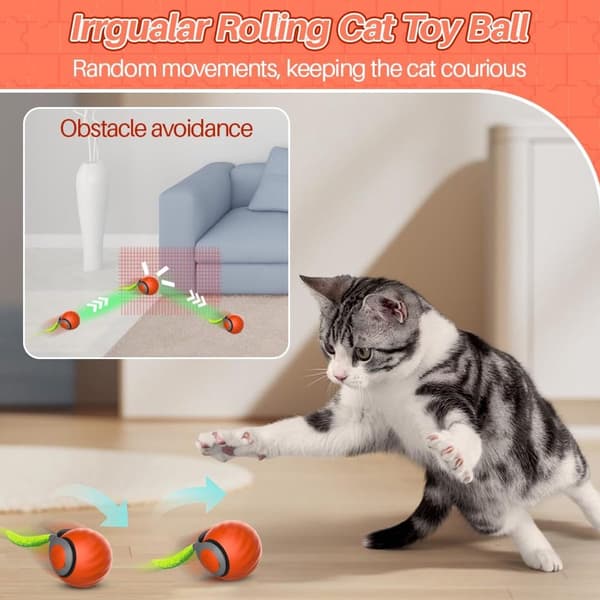 Cat Toy - Interactive Cat Toy Automatic Rolling Ball for Cats and Small Dogs with 2 Modes - Cat Toy - USB Rechargeable - Orange