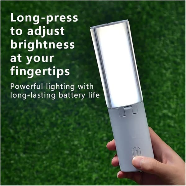 This foldable outdoor camping lamp/portable lantern is rechargeable, has 3 dimming modes, and is suitable for emergency lighting in tents.
