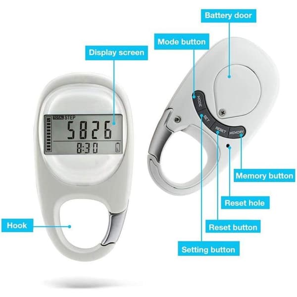 Digital stegräknare för promenader 3D-pedometer med klämma - Vit