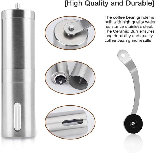 Manual Coffee Grinder Adjustable Ceramic Burrs Compact Size Stainless Steel Perfect For Home Office Travel Kitchen Accessory