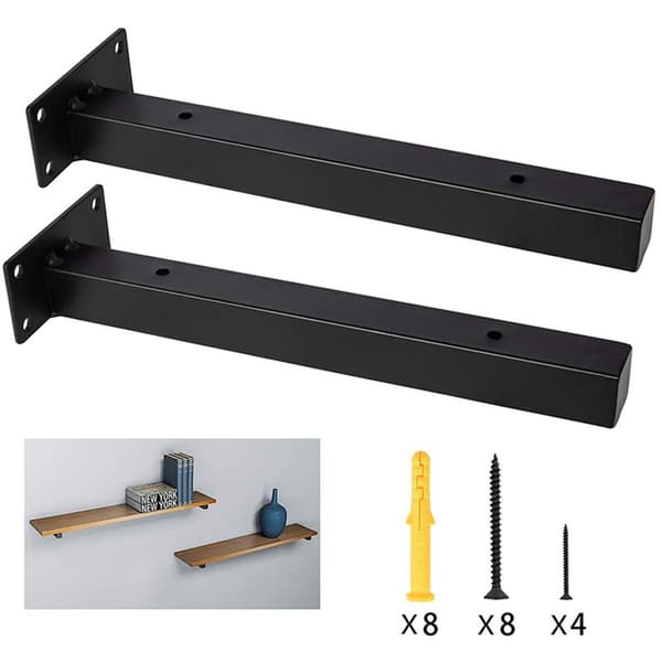 10 inch Black Iron Shelf Bracket, DIY Open Shelf Industrial Art Style Wall Bracket 2 Pcs Series Including Hardware