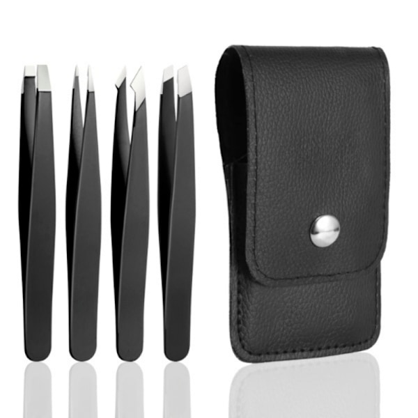 Exclusive set of 4 different tweezers - Leather case included