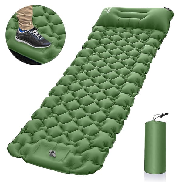 Camping Mattress with Foot Pump, Ultralight Inflatable Camping Mat, 9cm Thick, Durable, Foldable and Easy to Inflate