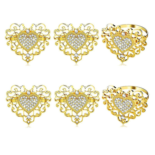 6 stk. Servietringe Hjerte Servietring Rhinestone Servietspænde Kompatibel Med Valentinsdag Bryllup Ferie