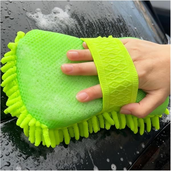 Biltvättstillbehör – Mikrofiberrengöringsborste och svampkit (Fluorescerande grön)