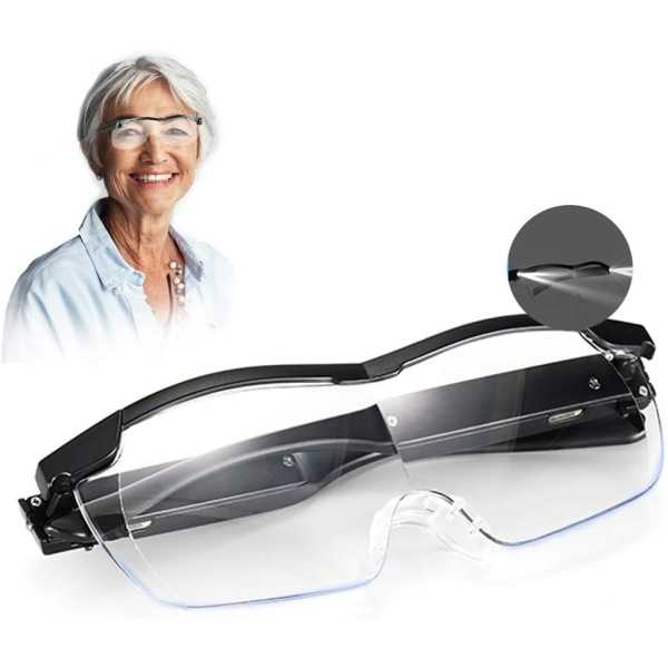 LED-läsglasögon Förstoringsglasögon med 2 lysdioder, USB 1-lins, 6 gånger (250 grader) anti-blått, allt precisionsarbete, reparationer, sömnad, klockor och hantverk