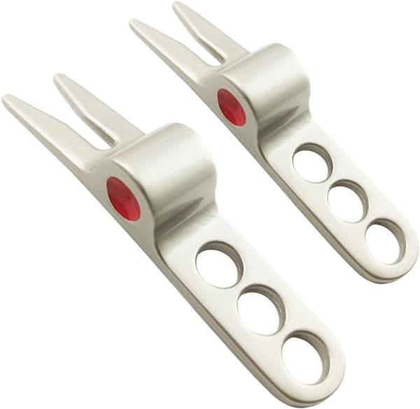 1 Par Silver Golfboll Gaffel Pivot Divot Reparationsverktyg