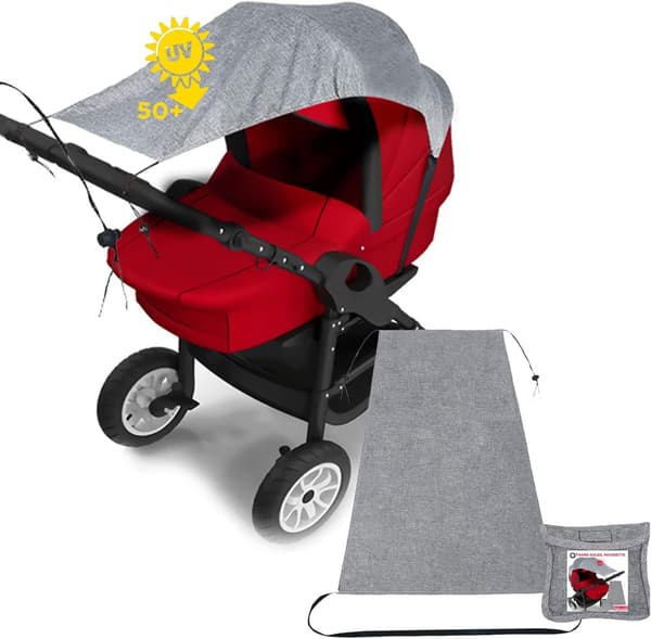 Universal Stroller Sunshade, 1 Stroller Parasol, UPF50+ Anti-UV Canopy, Adjustable Parasol for Carrycot - Storage Bag Included (Anthracite)
