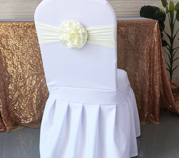 Hvit, 5 stk 13*35 cm stolbånd i gasbind med sløyfe og blomstret bakside