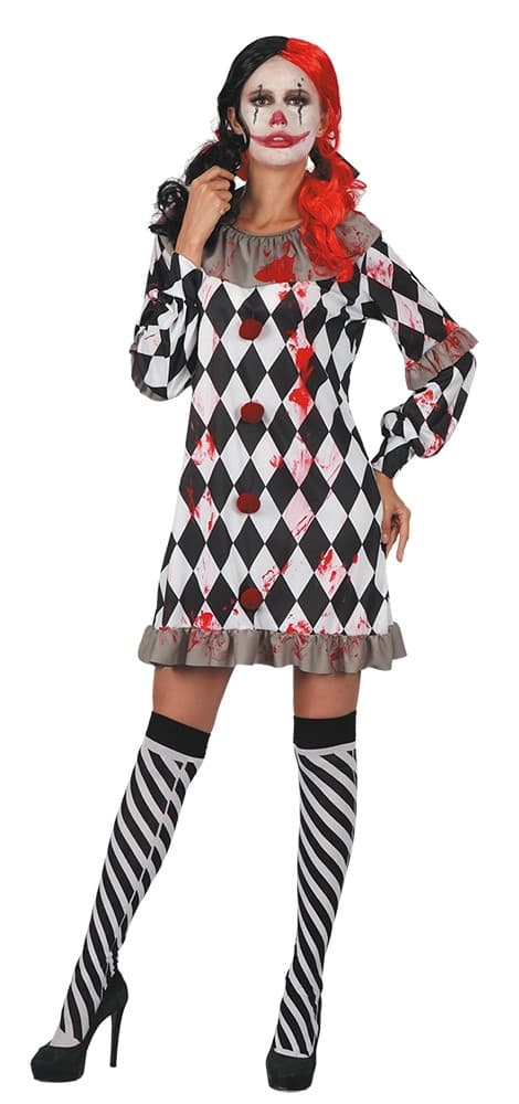 Scary Clown Costume Halloween Black Svart one size