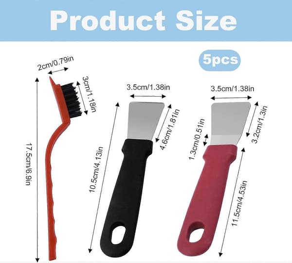 5 Pcs Oven Scraper Tool Scratch-Free, Oven Scraper, 3 Curved Scrubber Brushes and 2 Cleaning Scrapers Oven Scraper Tool for Kitchen