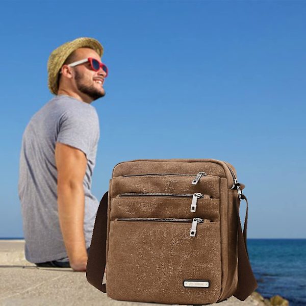 Män Crossbody Messenger Bag Canvas Briefcase Axelväska Sportväska (kaffe)