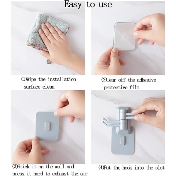 Adhesive Hook Household Strong Punch-free Hook 5pcs Creative 180° Foldable Multifunctional Rotatable Hook with 4 Hooks No Drilling Wall Sticker Hooks S