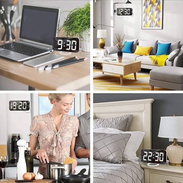 Digital Alarm Clock, LED Alarm Clock, Automatic Brightness Adjustment, Easy to Set Desk Clock for Home Kitchen White