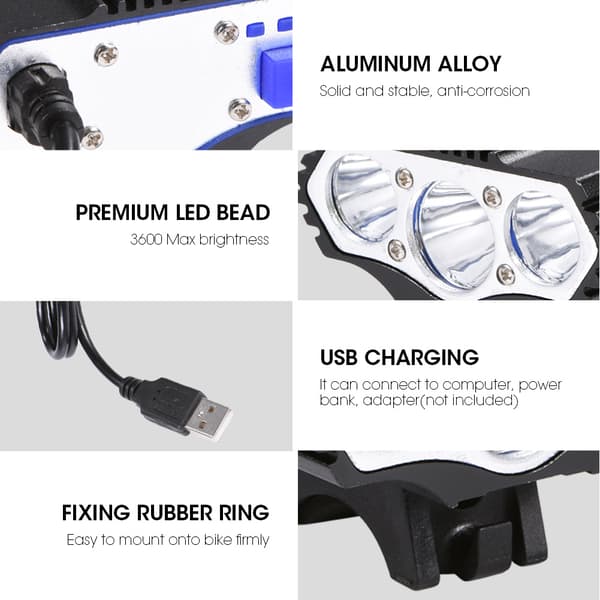 F3 Bright USB Bicycle Headlight Rechargeable Bright LED Lamp Professional Bike Light - Black