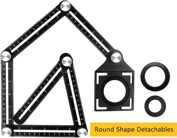 Multifunctional Measuring Ruler with Positioning Hole, 6-Sided Aluminum Alloy Angle Tool, Black