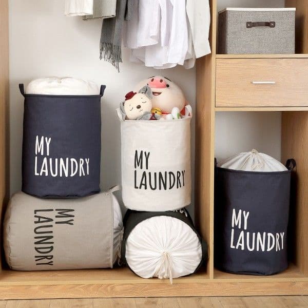 Foldable Laundry Basket with Drawstring Large Capacity Waterproof Clothes Storage Basket for Home Bathroom Bedroom