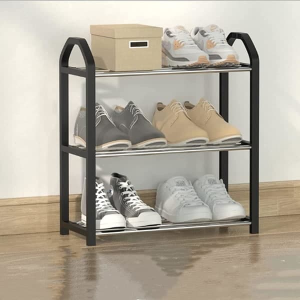 {hw} Small shoe cabinet, 3-tier shoe rack, mini shoe rack, 42 x 19 x 43 cm