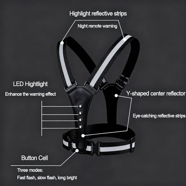 Reflective Running Vest with LED Lights, Rechargeable, Adjustable, Lightweight for Jogging, Cycling, Black