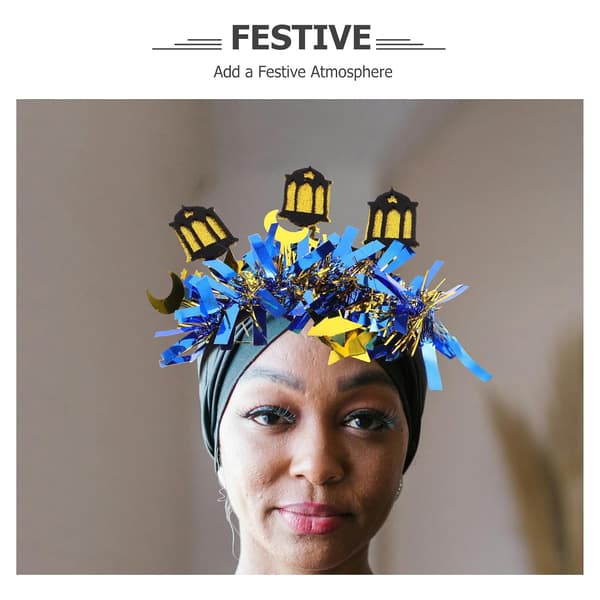 Ramadan Hårbånd til Kvinder med Måne- og Stjernedesign, Pasform i Plastikhåndværk, Blåt Glitrende Festival Hårtilbehør til Eid Mubarak Begivenhed