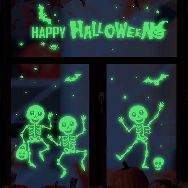 Halloween Glødende Vindue Dekaler Halloween Lysende Klistermærker Spøgelse Skelet Bat Vindue Vægge Dekaler Nat Glød De