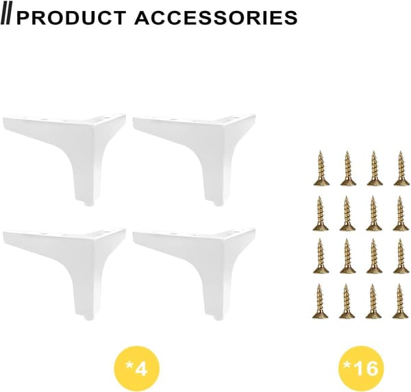 Sæt med 4 hvide møbelben, erstatning for sofa i europæisk stil, 13 cm