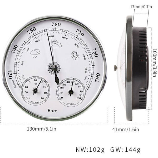 Veggtermometer Barometer Termometer Hygrometer Veggtermometer Dekor Hengende Værstasjon Gull