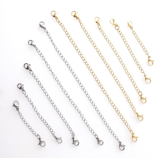 20 Stykker Halskæde Forlængere Sort Smykkekæde Forlængelsessæt til DIY Armbåndsfremstilling Rustfrit Stål 4 Farver 5 Størrelser