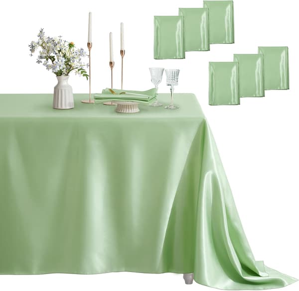 1-pack satin cloth rectangular silky soft tablecloth, satin tablecloths 60 x 102 inches, sage green 1pcs Sage Green 1pcs