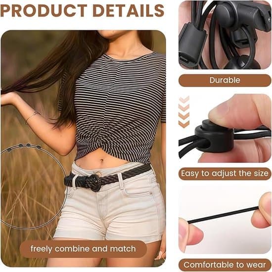 Garment Drawstring (3-pack) - Adjustable Elastic Waist - 91 cm Circumference - For Sweaters, T-shirts, and Loose-fitting Tops - No Sewing Required