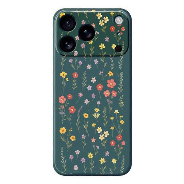 Deksel til iPhone 17 Pro, blomster- og gressmønster, trykk, rett kant, TPU-bakside, grønn