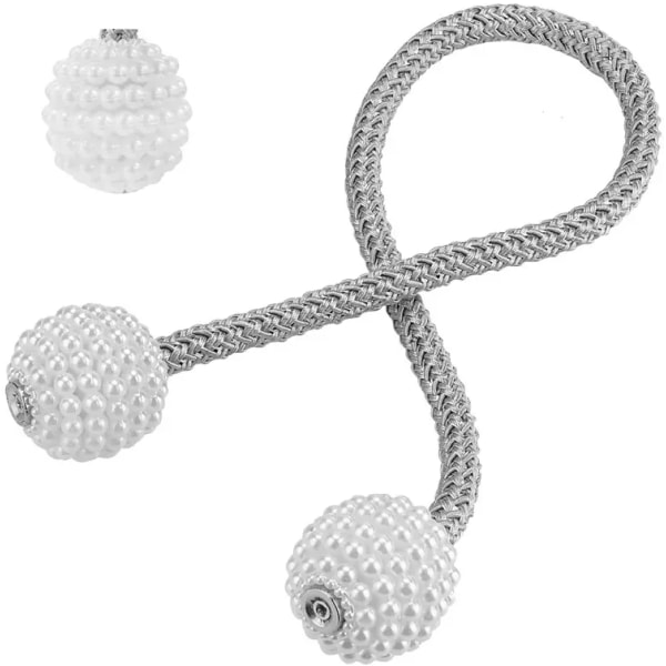 [10-pakning] Magnetiske gardinbindinger Praktisk drapering av perle-dekorativ tauholder for små, (grå)