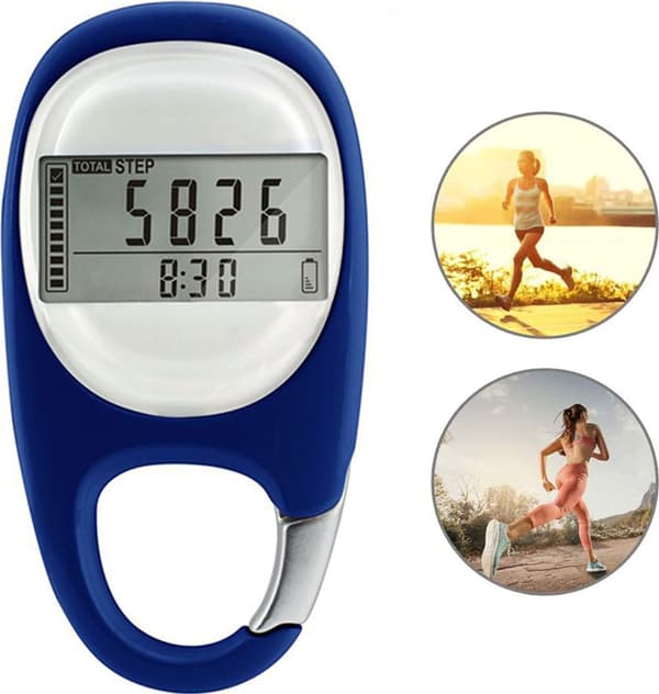3D Pedometer with Clip - Digital Simple Step Counter to Measure Distance