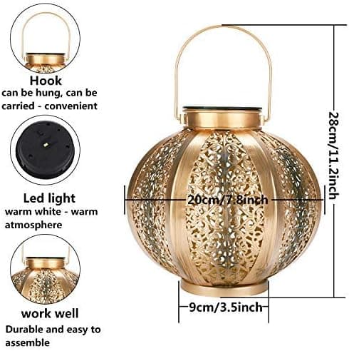 Solar Lantern LED Outdoor Solar Lamp Outdoor Hanging Waterproof Hanging Light Hexagonal Decorative Lighting-Gold