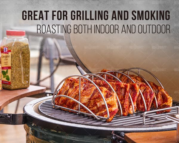 BBQ Ribbställ för Rökning, Grillförlängningsställ Tillbehör - Optimerar Grillytan, Stående Stekställ Möjliggör Jämnare Tillagning