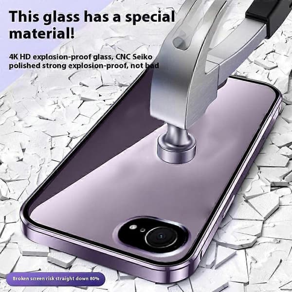 Magnetic Double-Sided Tempered Glass + Metal Case for iPhone 16e, with Buckle, Blue. Blue Blue