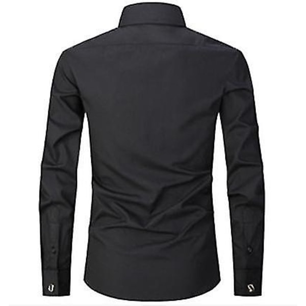 Langærmet business bryllupsskjorte til mænd3XLSort Black 3XL