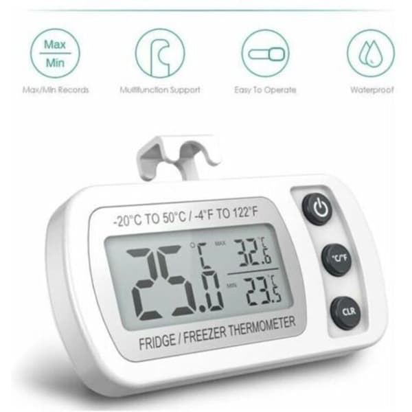 White Refrigerator Thermometer LCD Display Digital Waterproof Freezer Thermometer with Magnetic Hook Refrigerator Thermometer (-20 50 ℃)