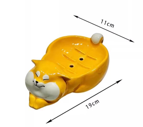 Creative Cartoon Ceramic Shiba Inu Soap Dish - Self-Draining Soap Holder for Bathroom