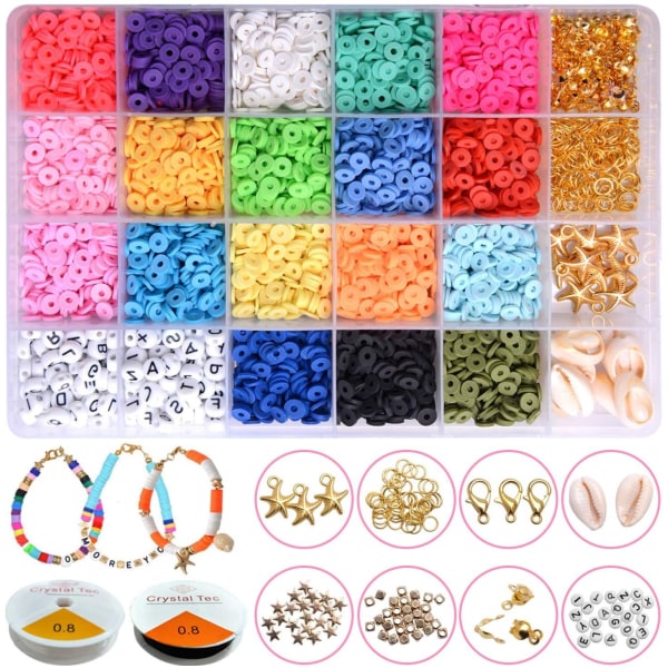 24 farver Clay Beads Kit 6 mm, flade runde Heishi Polymer Clay Spacer Beads 4500 stk til DIY armbånd, Colli