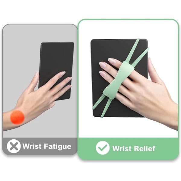 Skridsikkert elastikbånd/silikonegreb (grøn) - kompatibel med 4-8 tommer e-læsere/tablets - skridsikkert fingerringsgreb til mobiltelefoner