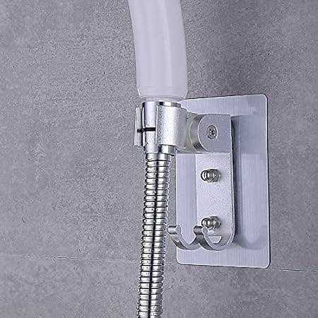 Strong Adhesive Shower Head Holder Adjustable Shower Wand Holder, Handheld Shower Head Wall Mount with 2 Hooks