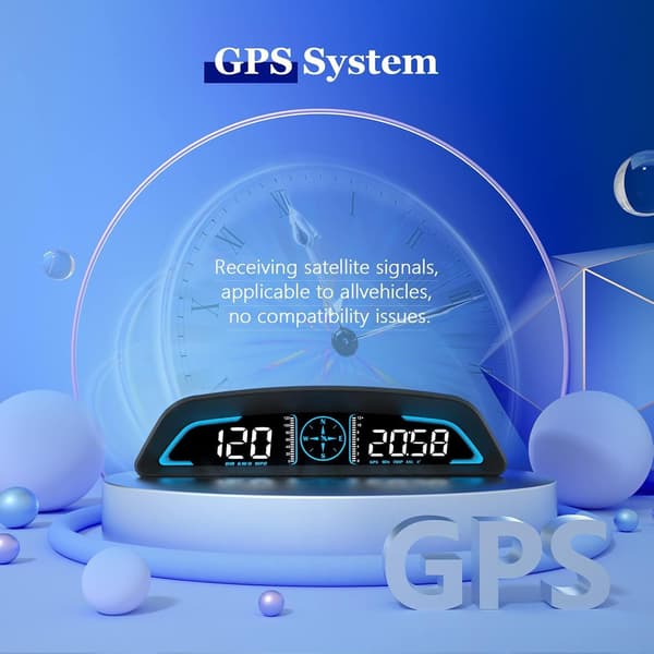 It includes a speedometer, satellite signal reception, and a head-up display, and is suitable for all vehicles.