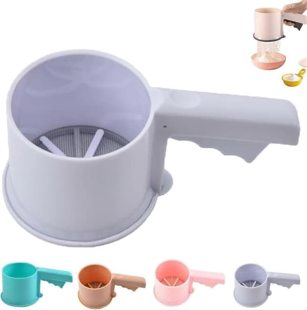 Ultra-precision Automatic Flour Sifter for Baking, Handheld Powdered Sugar Sieve Cup, Practical Household Flour Filter (White)