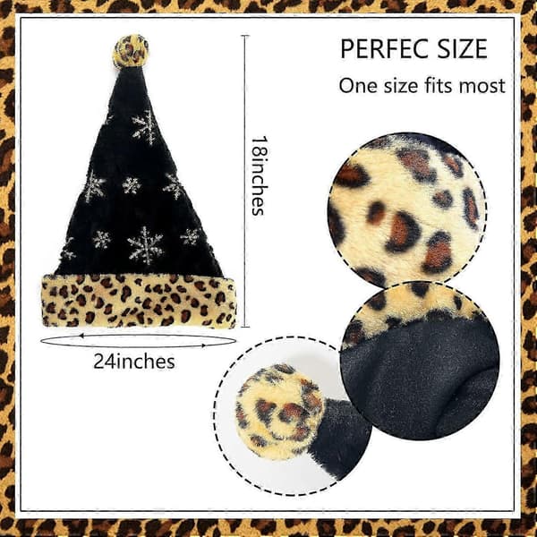 Black Santa Hat Leopard Print Santa Hat Sequin Plush Christmas