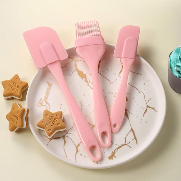 3 stk silikonspatelsett lette non-stick bakeskrapere med oljebørste