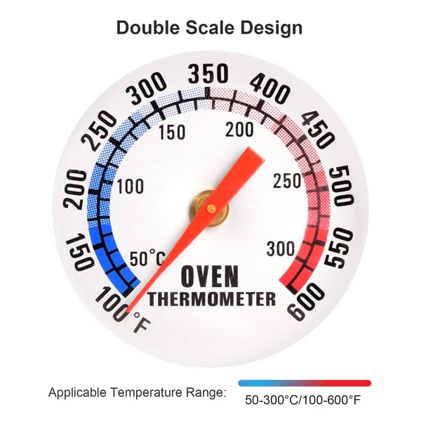 Ovnstermometer i rustfrit stål til el-/gasovn, køkkengrillrygertermometer (50-300°C/100-600°F) (1