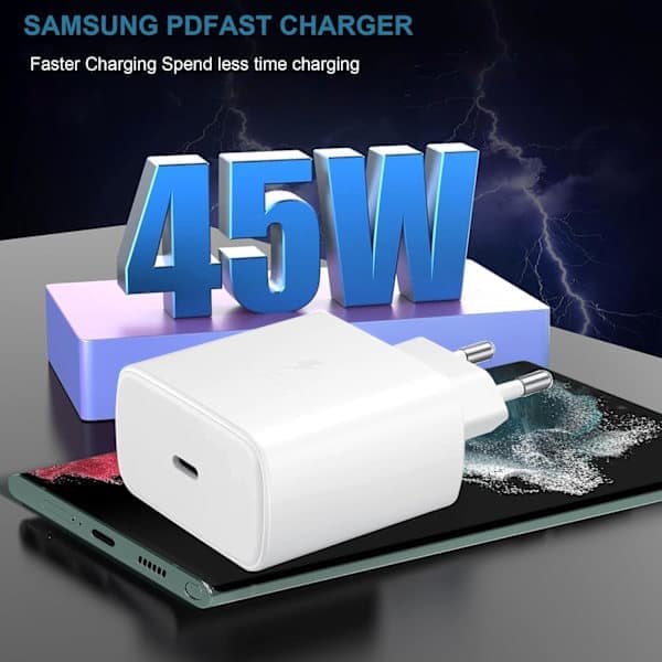 45W superhurtig USB C-oplader – til Samsung Galaxy S24/S23/S22/A54, Z Fold/Flip 5, Tab S9/S8
