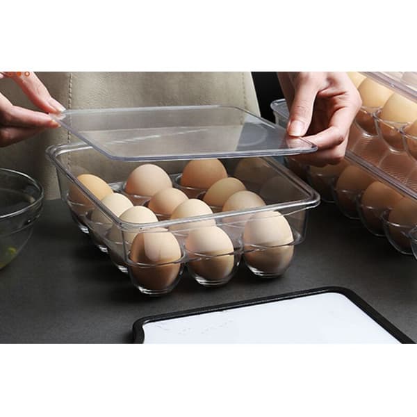 Transparent 12 Gallon Refrigerator Egg Box with Lid Kitchen Fresh Separate Storage Preservative Food Egg Tray