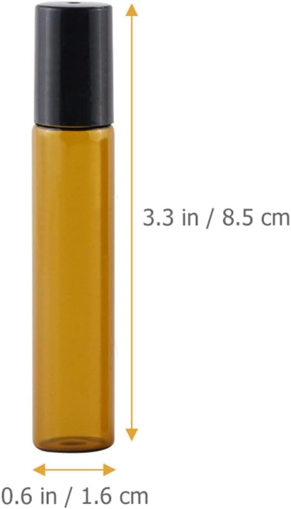 10 ml eterisk olja rollerflaskor i glas, set om 10 med svarta plastlock och kulor i rostfritt stål